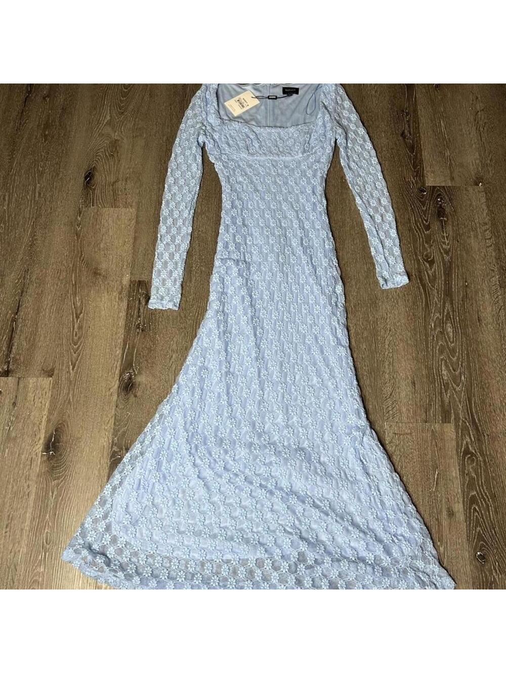 Bardot Pale Blue Lace Long Sleeve Maxi Dress - Picture 2 of 7